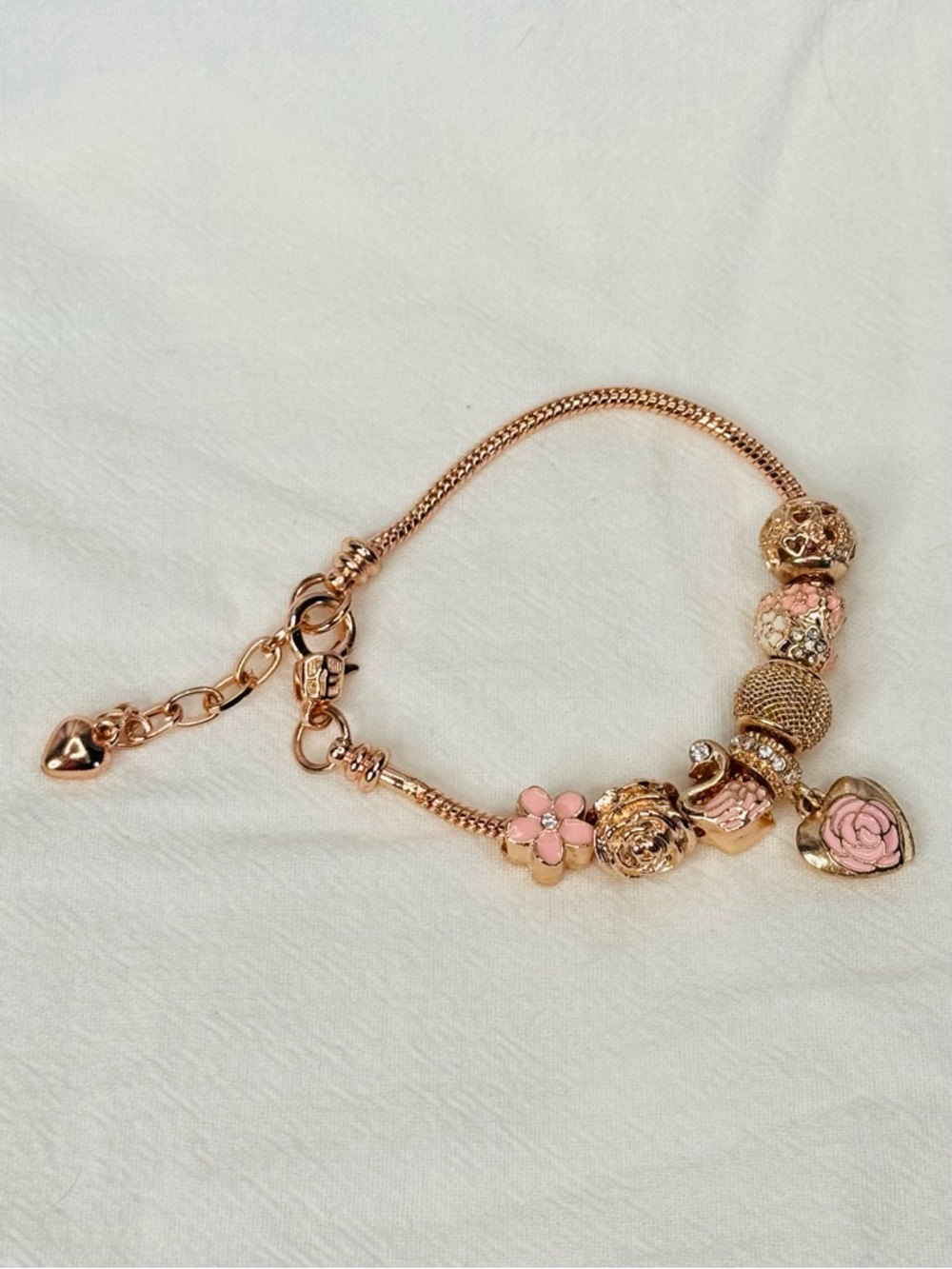 Rose Gold Pink Floral Charm Bracelet